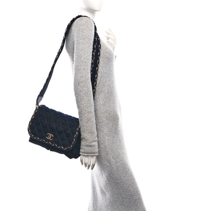 Chanel Wool Velvet Quilted Parisian Stroll Messenger Navy 2 of 10
