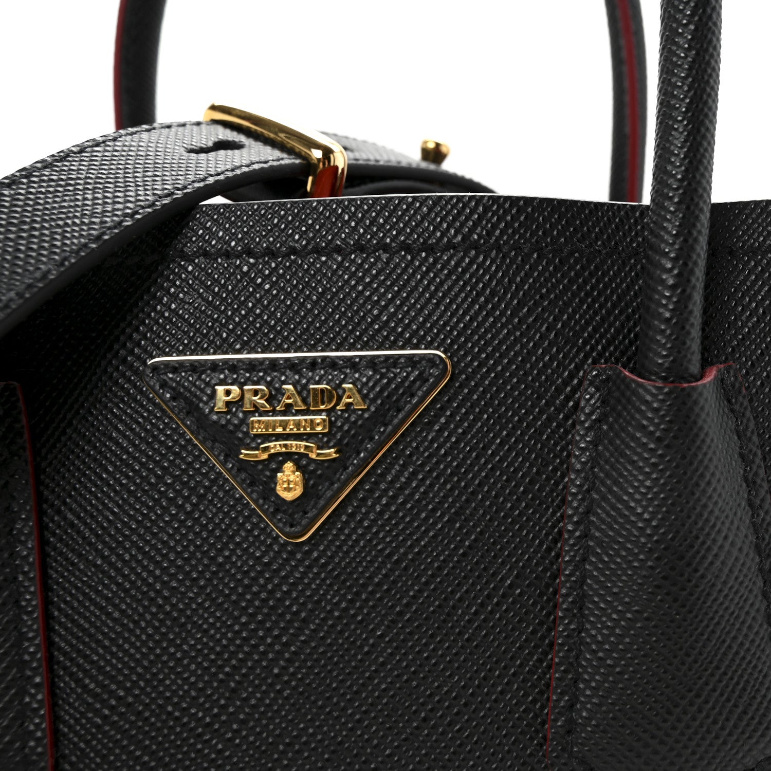 Prada Saffiano Cuir Mini Double Bag Black Fuoco 7 of 9