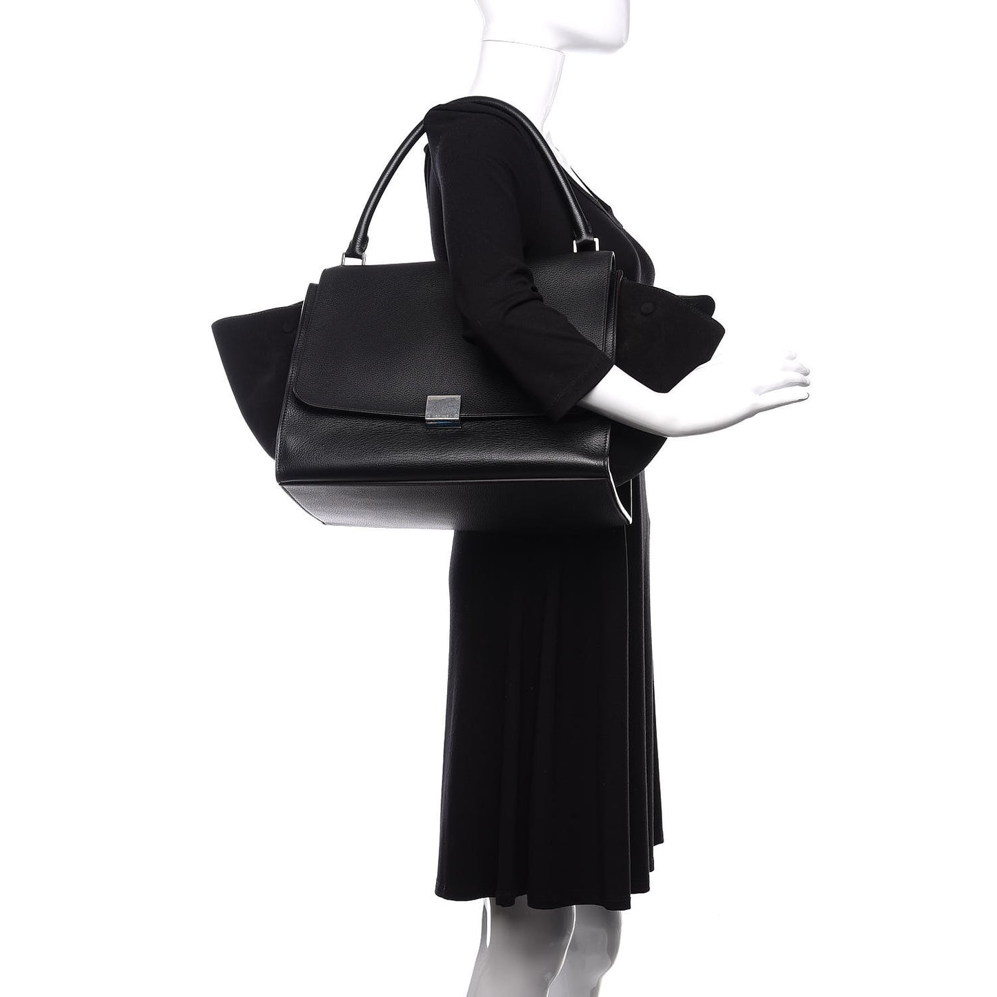 Drummed Calfskin Suede Large Trapeze Black