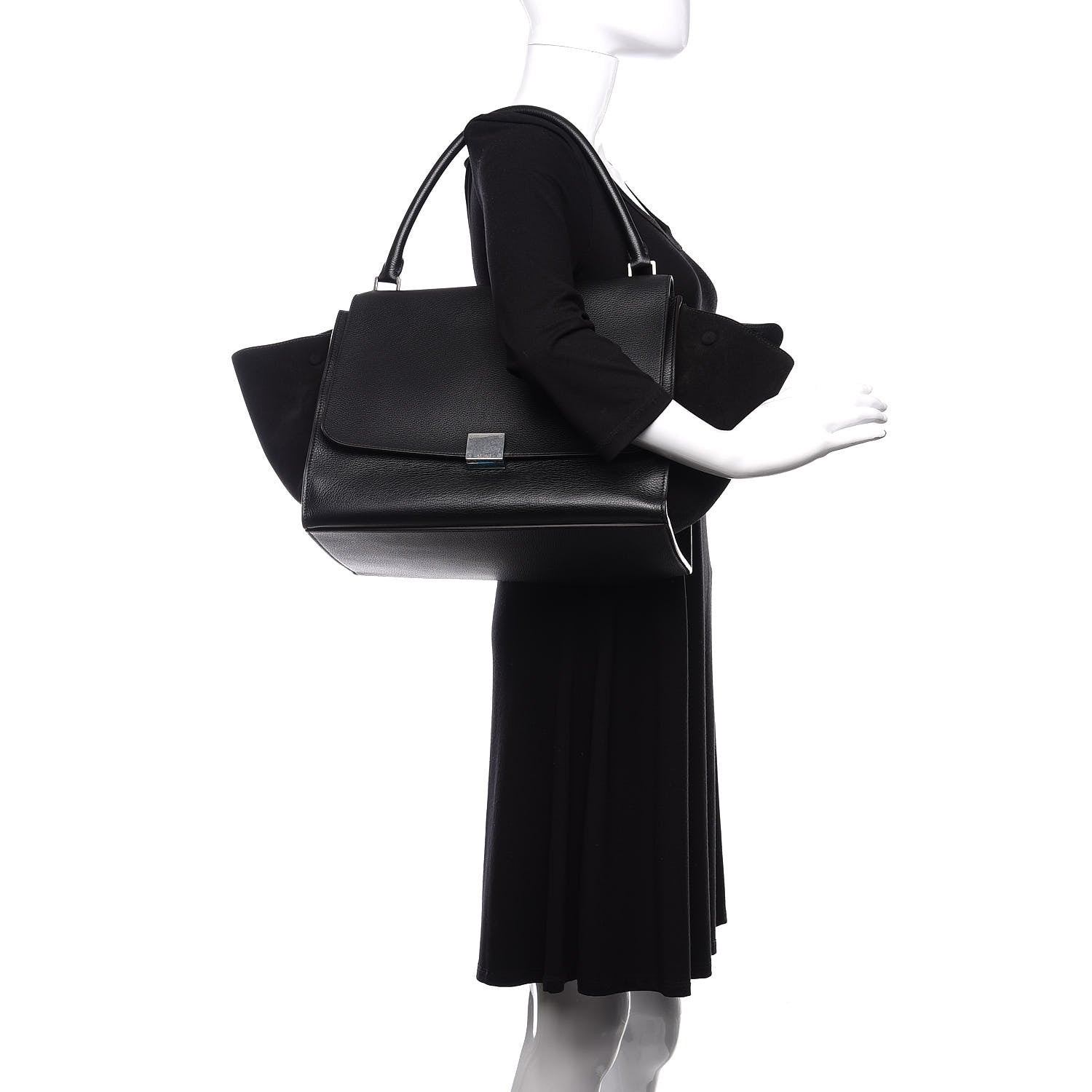 Celine Drummed Calfskin Suede Large Trapeze Black 2 of 11