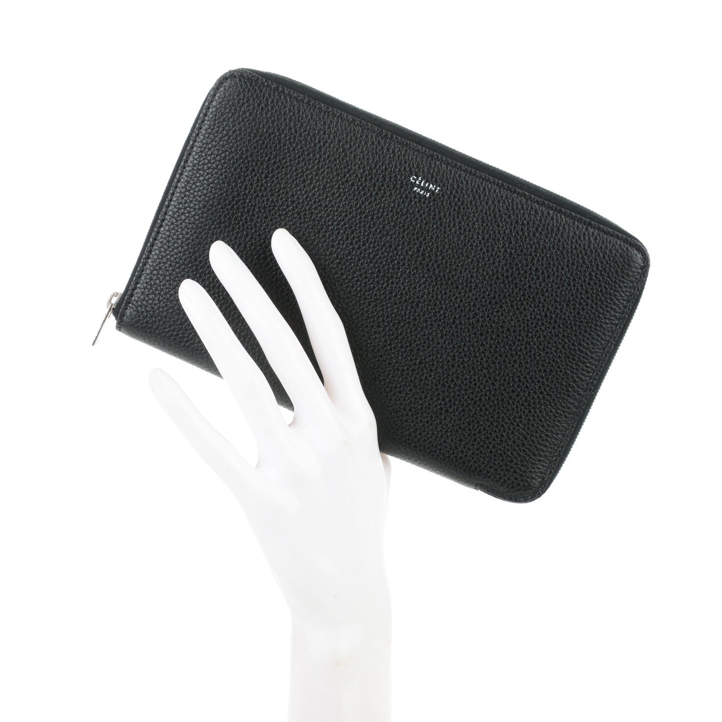 Drummed Calfskin Premium Zip Around Wallet Black