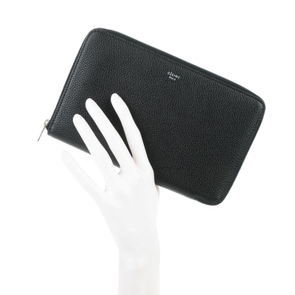 Celine Drummed Calfskin Premium Zip Around Wallet Black 2 of 8