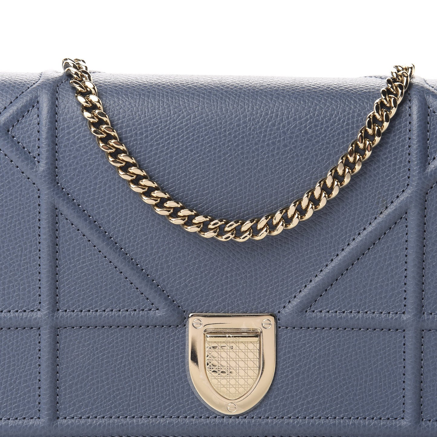 Grained Calfskin Diorama Wallet on Chain Pouch Denim Blue