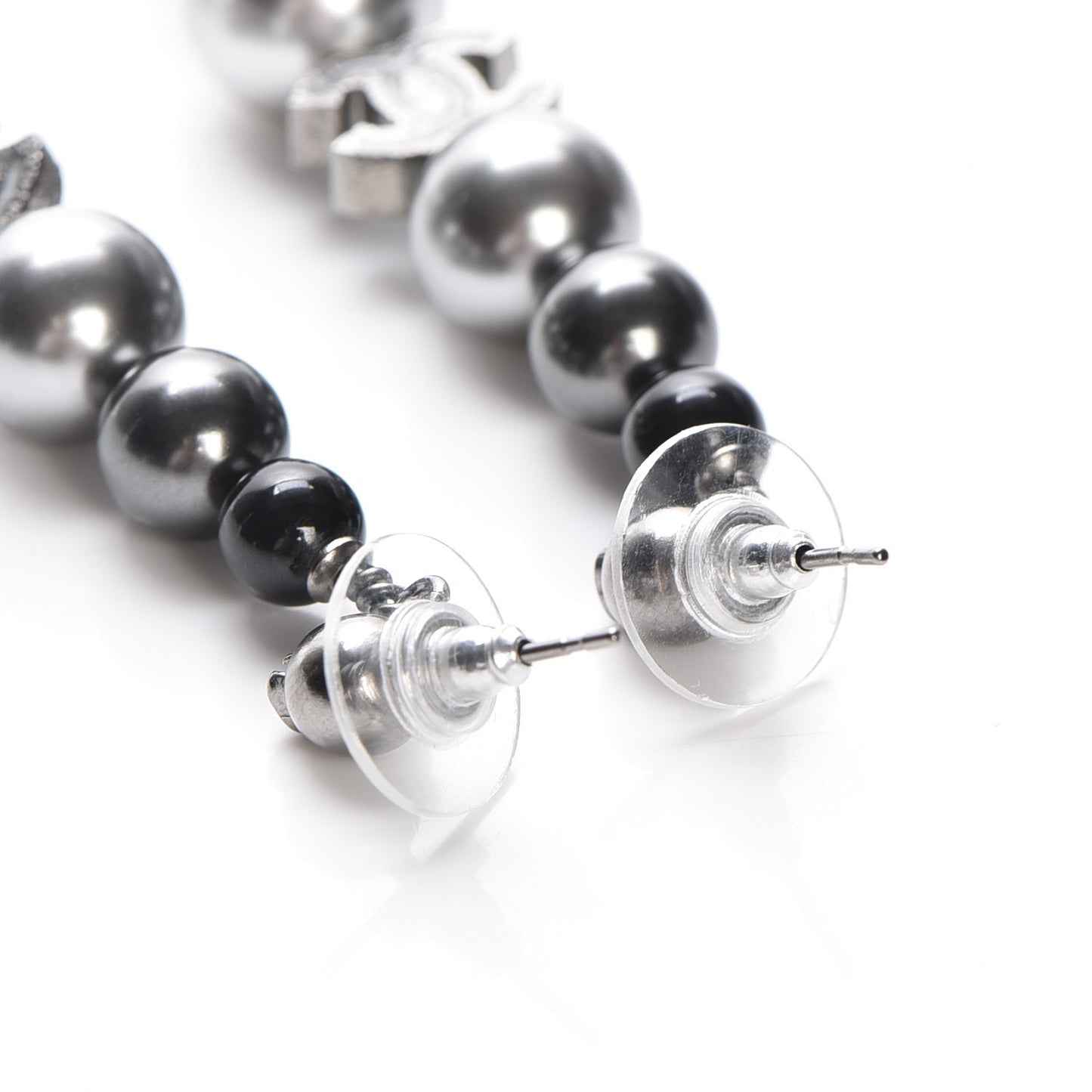 Pearl Bead CC Drop Earrings Grey Black