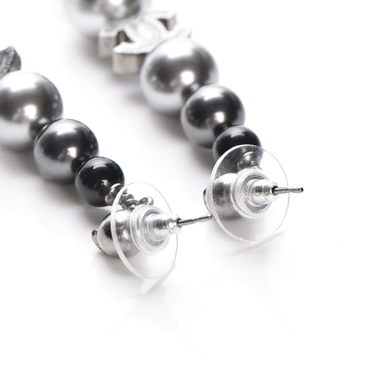 Chanel Pearl Bead CC Drop Earrings Grey Black 4 of 5
