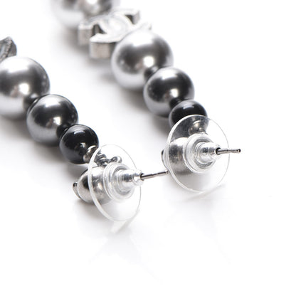 Chanel Pearl Bead CC Drop Earrings Grey Black 4 of 5