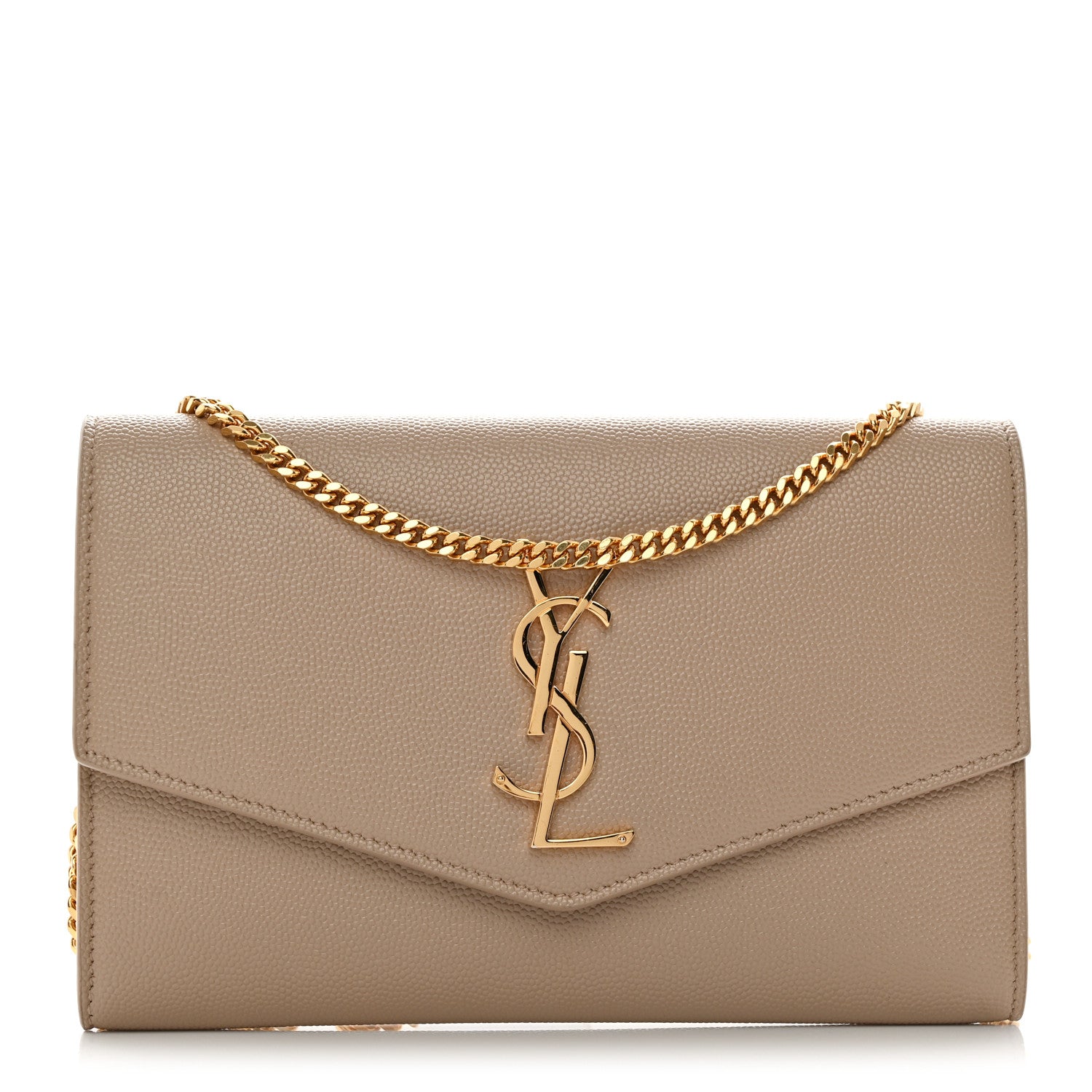 Saint Laurent Grain De Poudre Monogram Uptown Chain Wallet Dark Beige 1 of 14