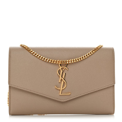 Saint Laurent Grain De Poudre Monogram Uptown Chain Wallet Dark Beige 1 of 14