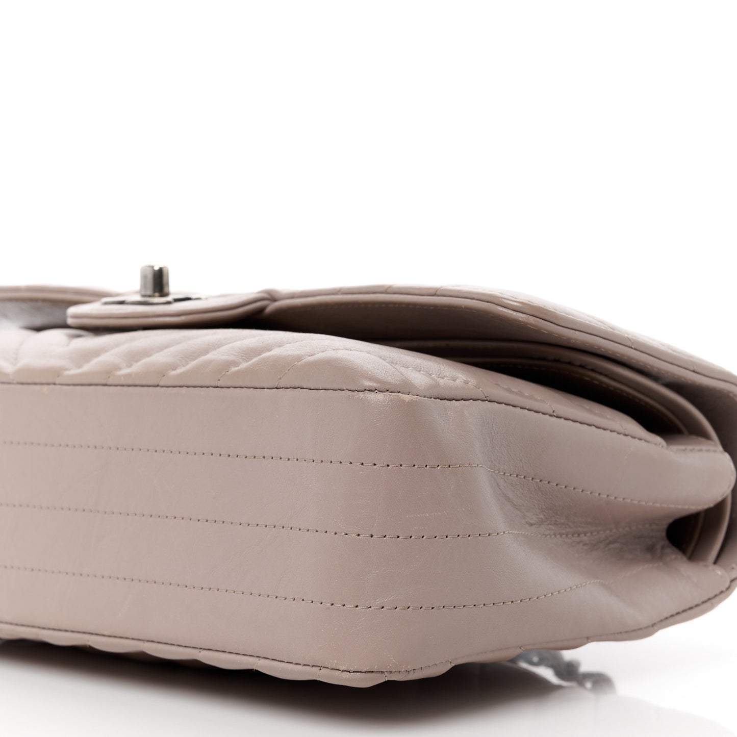 Calfskin Chevron Quilted Medium Double Flap Grey