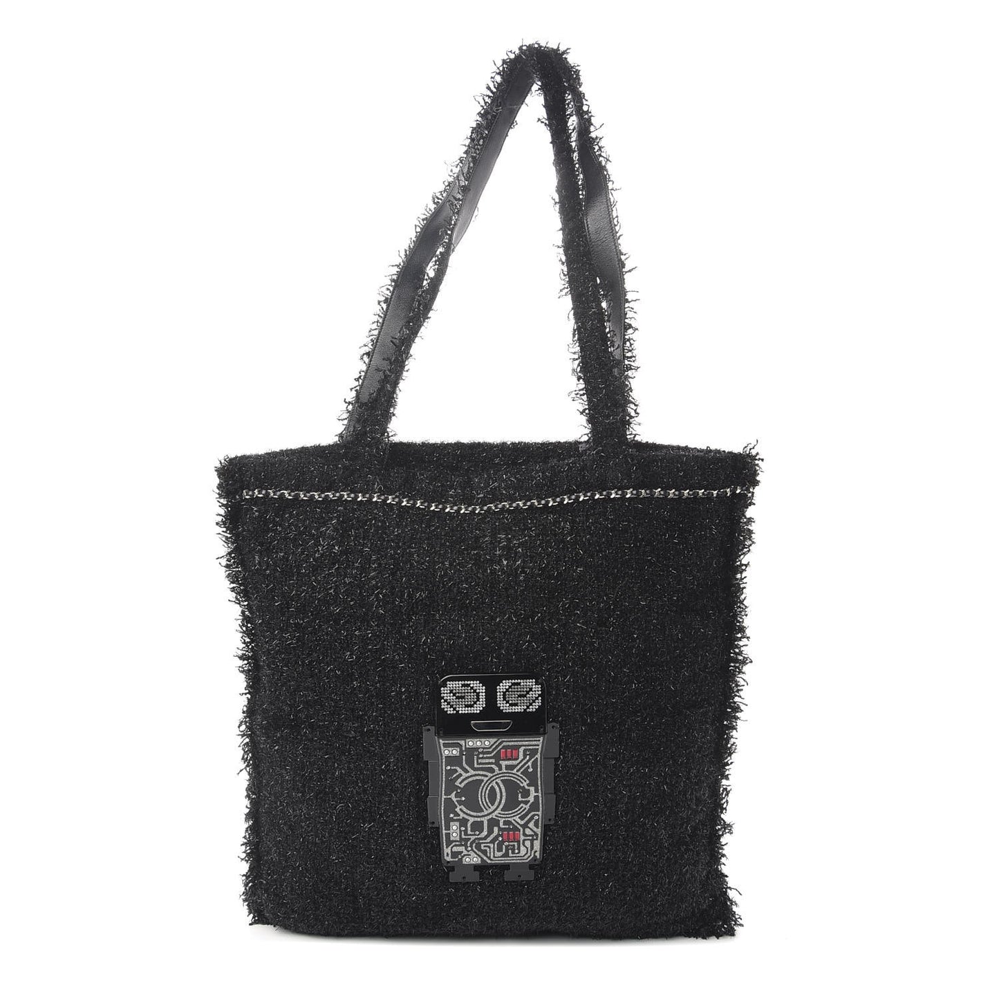 Tweed Resin Strass Large Robot Shopping Bag Black