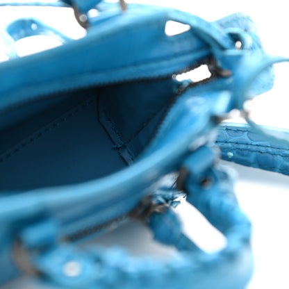Balenciaga Calfskin Crocodile Embossed Neo Classic Hardware Super Nano City Crossbody Turquoise 7 of 9