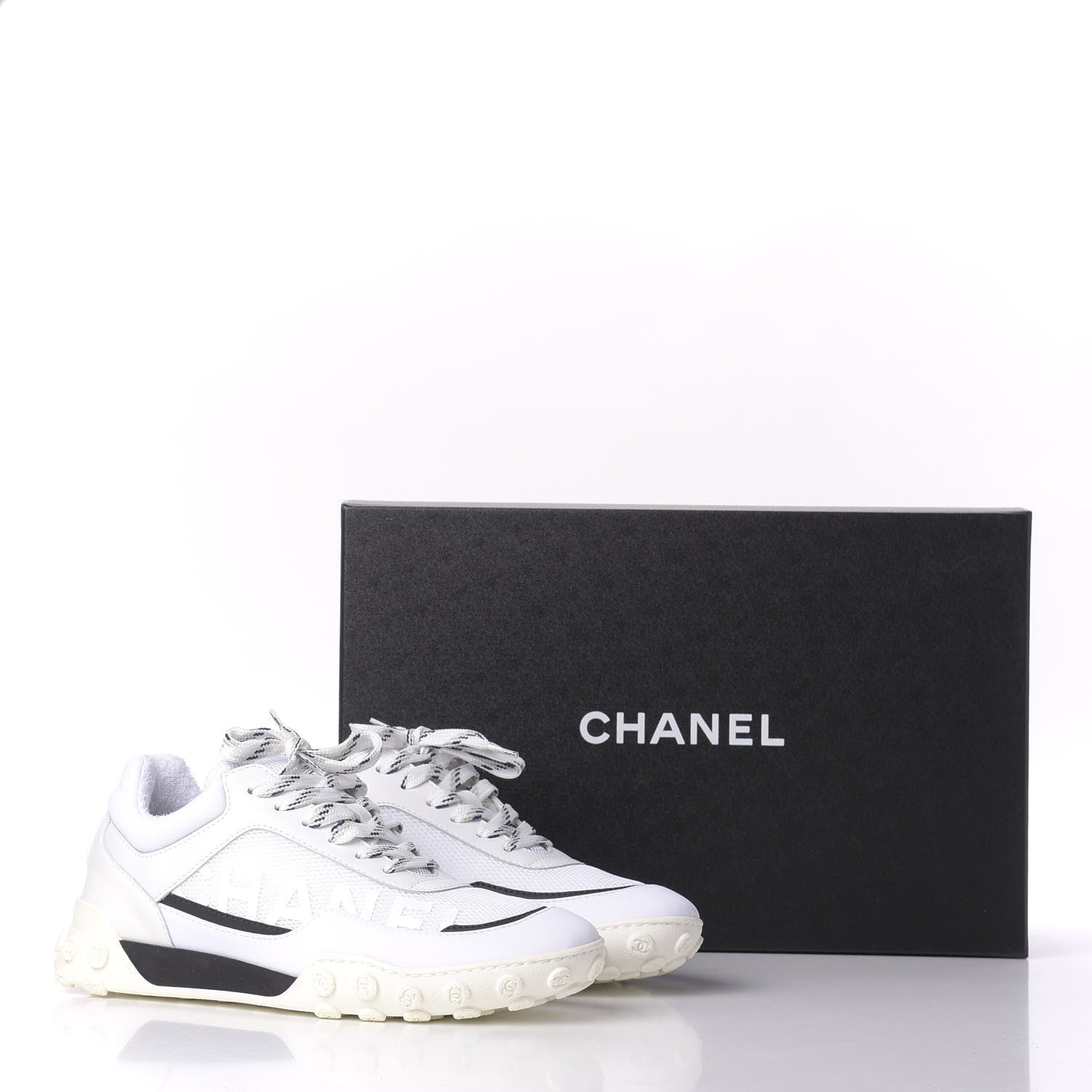 Chanel Calfskin Mesh Lycra Womens Logo Sneakers 38 White 10 of 10