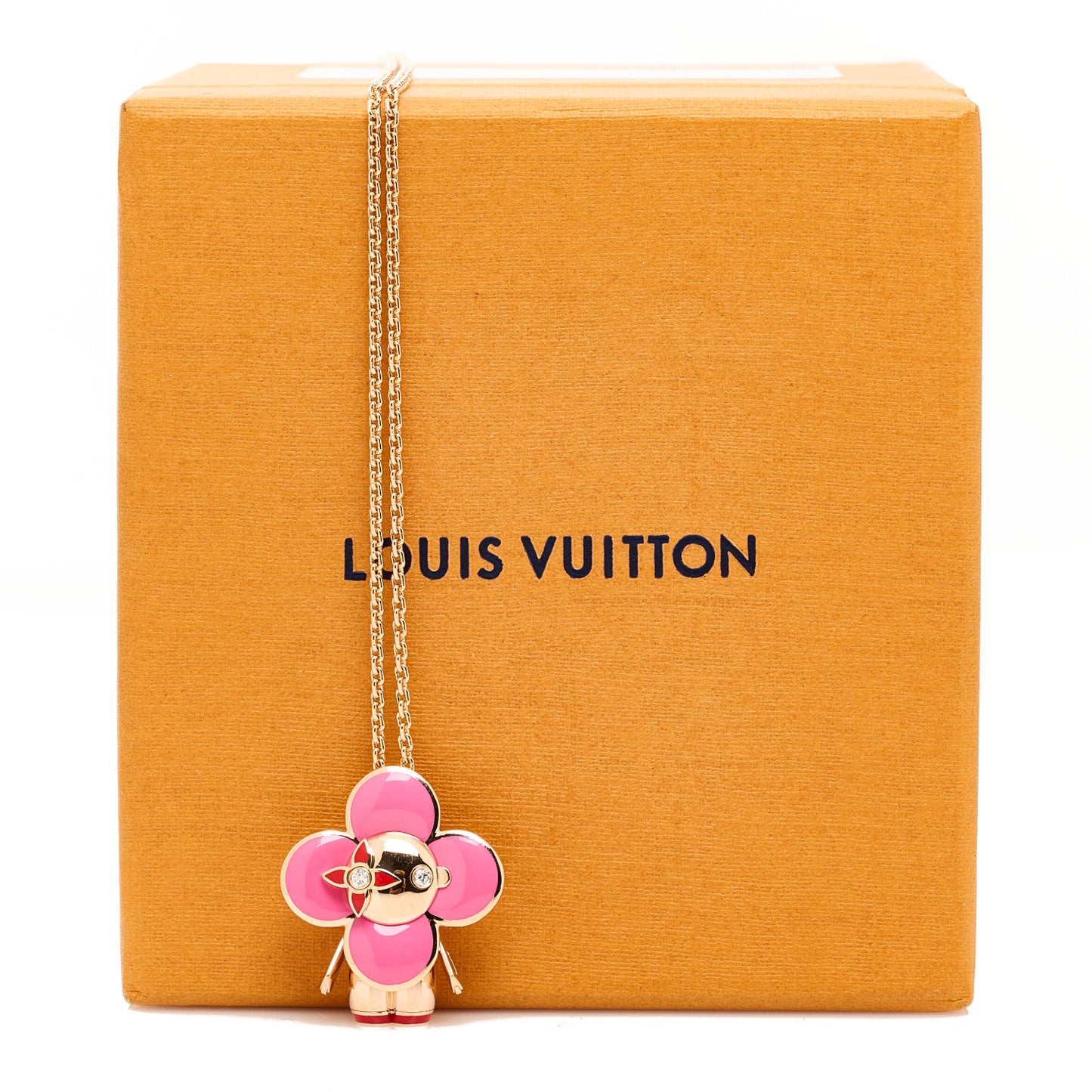 18K Rose Gold Diamond Enamel Vivienne Pendant Necklace Pink