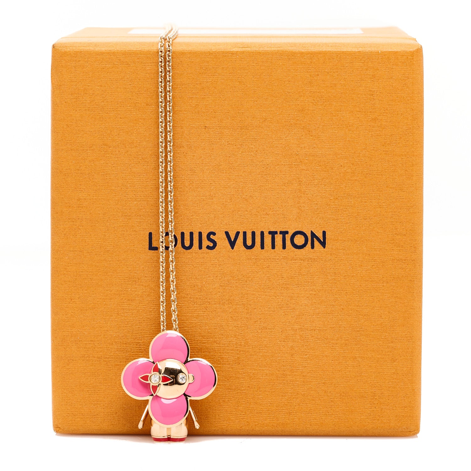 Louis Vuitton 18K Rose Gold Diamond Enamel Vivienne Pendant Necklace Pink 6 of 6