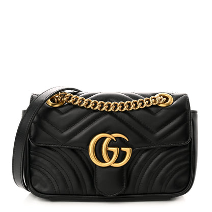 Gucci Calfskin Matelasse Mini GG Marmont Shoulder Bag Black 1 of 10