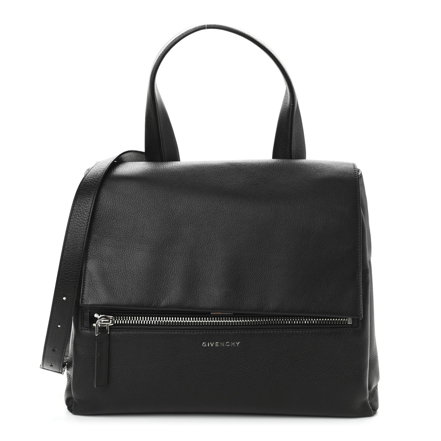 Grained Calfskin Medium Pandora Pure Flap Bag Black