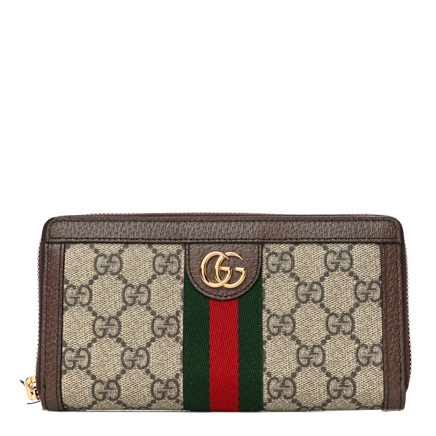 Gucci GG Supreme Monogram Web Ophidia Zip Around Wallet Brown 1 of 11