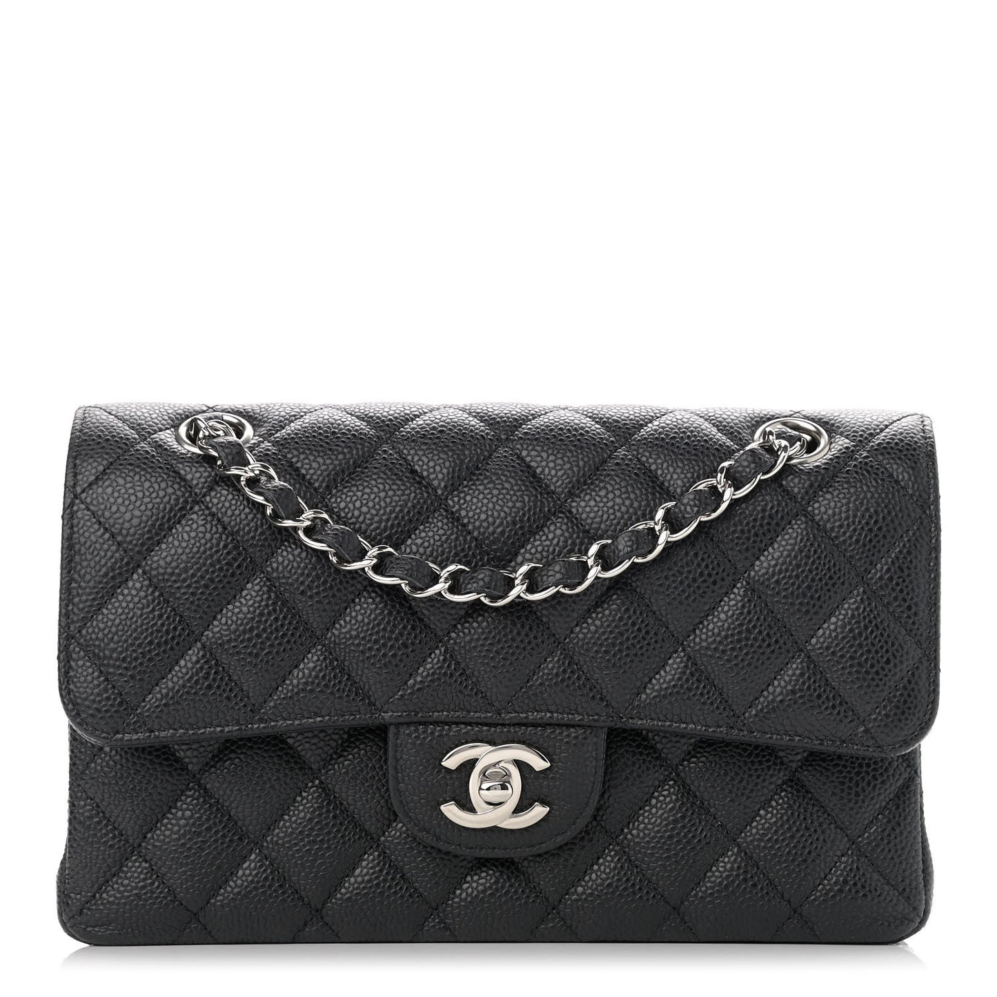 Caviar Quilted Small Double Flap Black