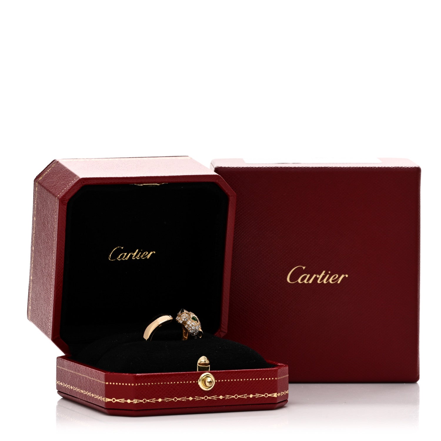 Cartier 18K Yellow Gold Diamond Emerald Panthere De Cartier Band Ring 50 5.25 5 of 5