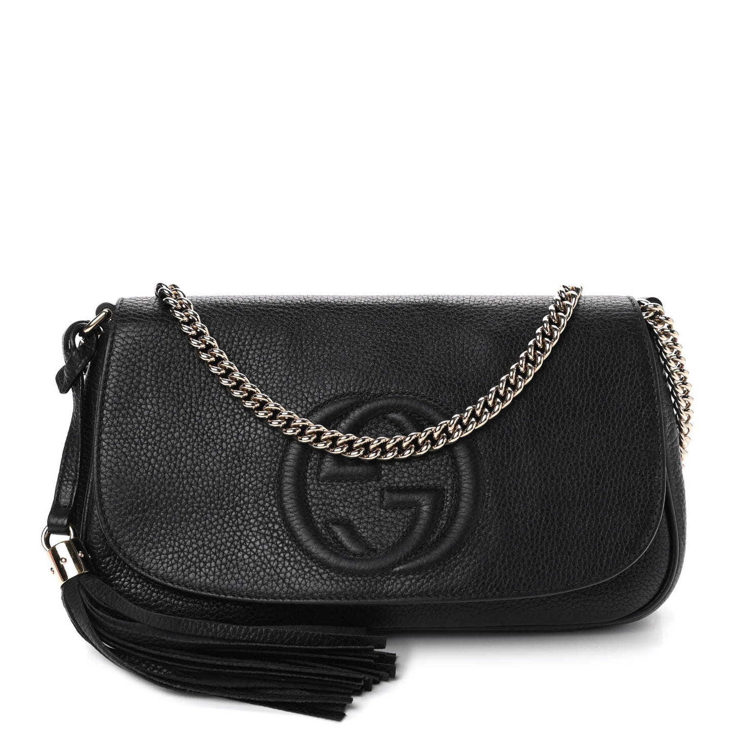 Pebbled Calfskin Medium Soho Flap Crossbody Black