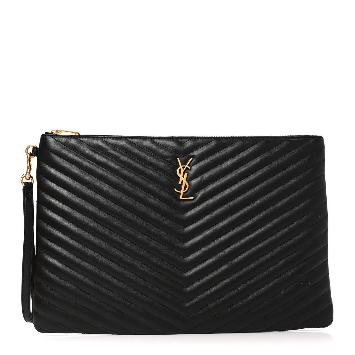 Calfskin Matelasse Chevron Monogram Document Holder Black