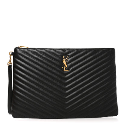 Saint Laurent Calfskin Matelasse Chevron Monogram Document Holder Black 1 of 10