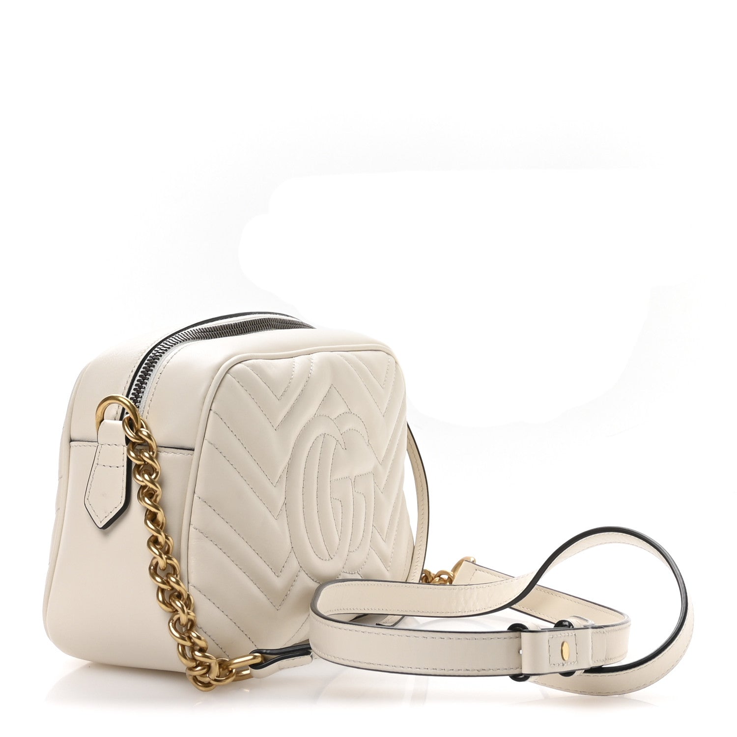 Gucci Calfskin Matelasse Small GG Marmont Chain Shoulder Bag White 3 of 10