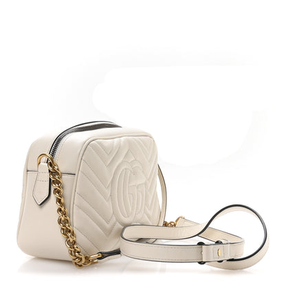 Gucci Calfskin Matelasse Small GG Marmont Chain Shoulder Bag White 3 of 10