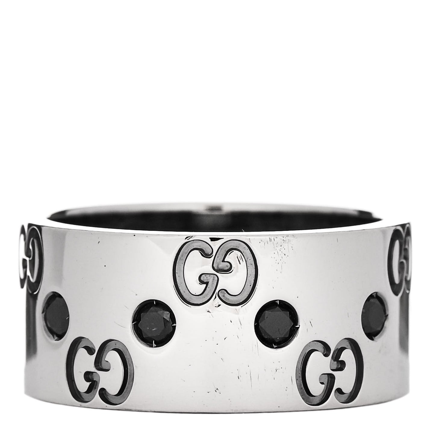 18K White Gold Black Diamond Wide Icon Ring 53 6.25