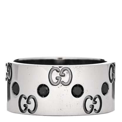 Gucci 18K White Gold Black Diamond Wide Icon Ring 53 6.25 1 of 6