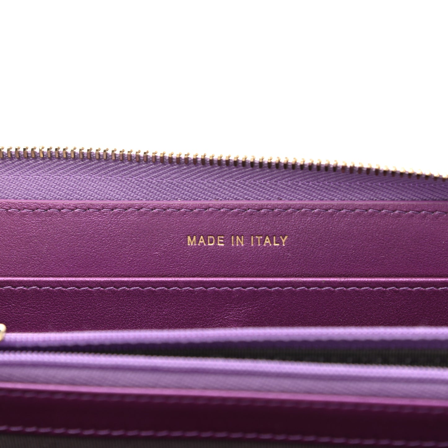 Iridescent Lambskin Quilted Large Gusset Zip Around Wallet Purple