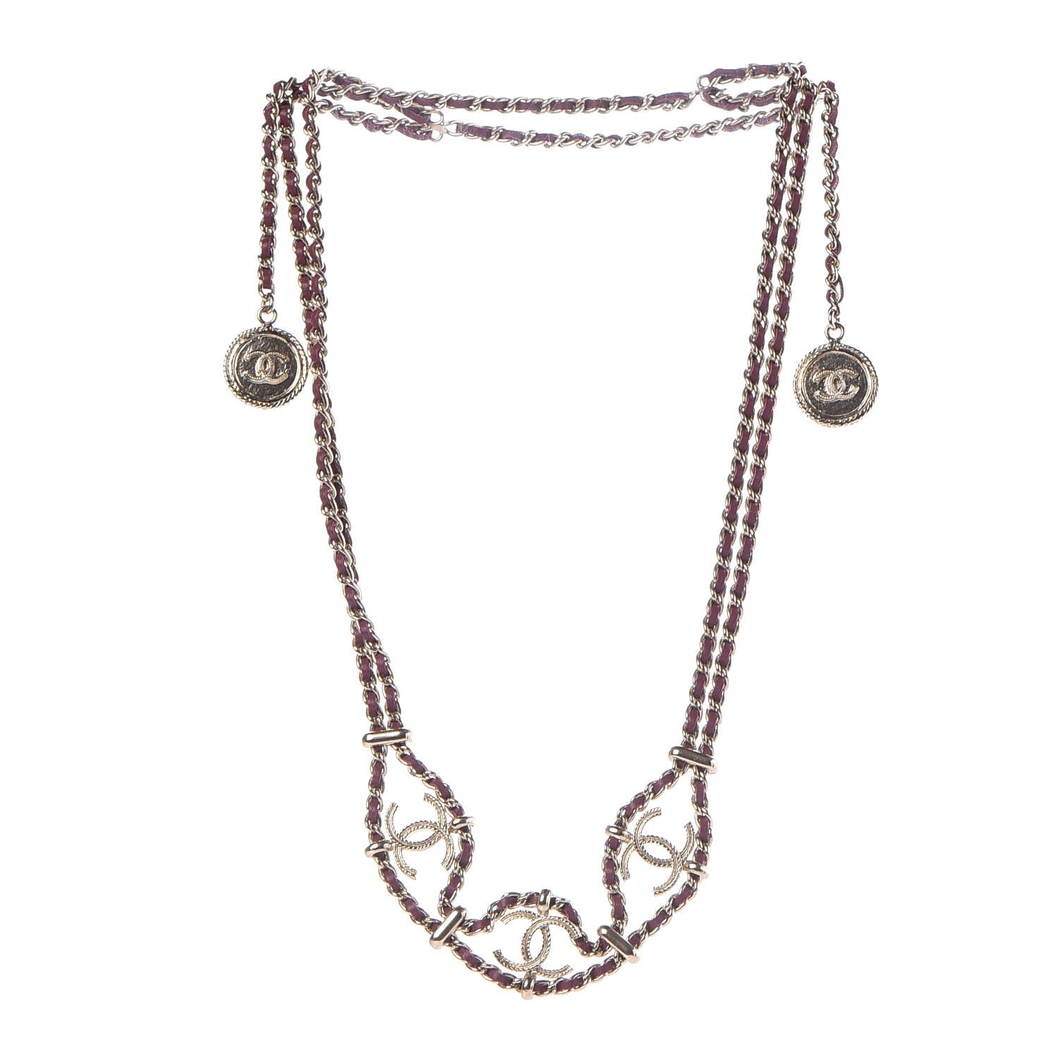 Chanel Metal Lambskin CC Chain Link Necklace Gold Dark Pink 3 of 7