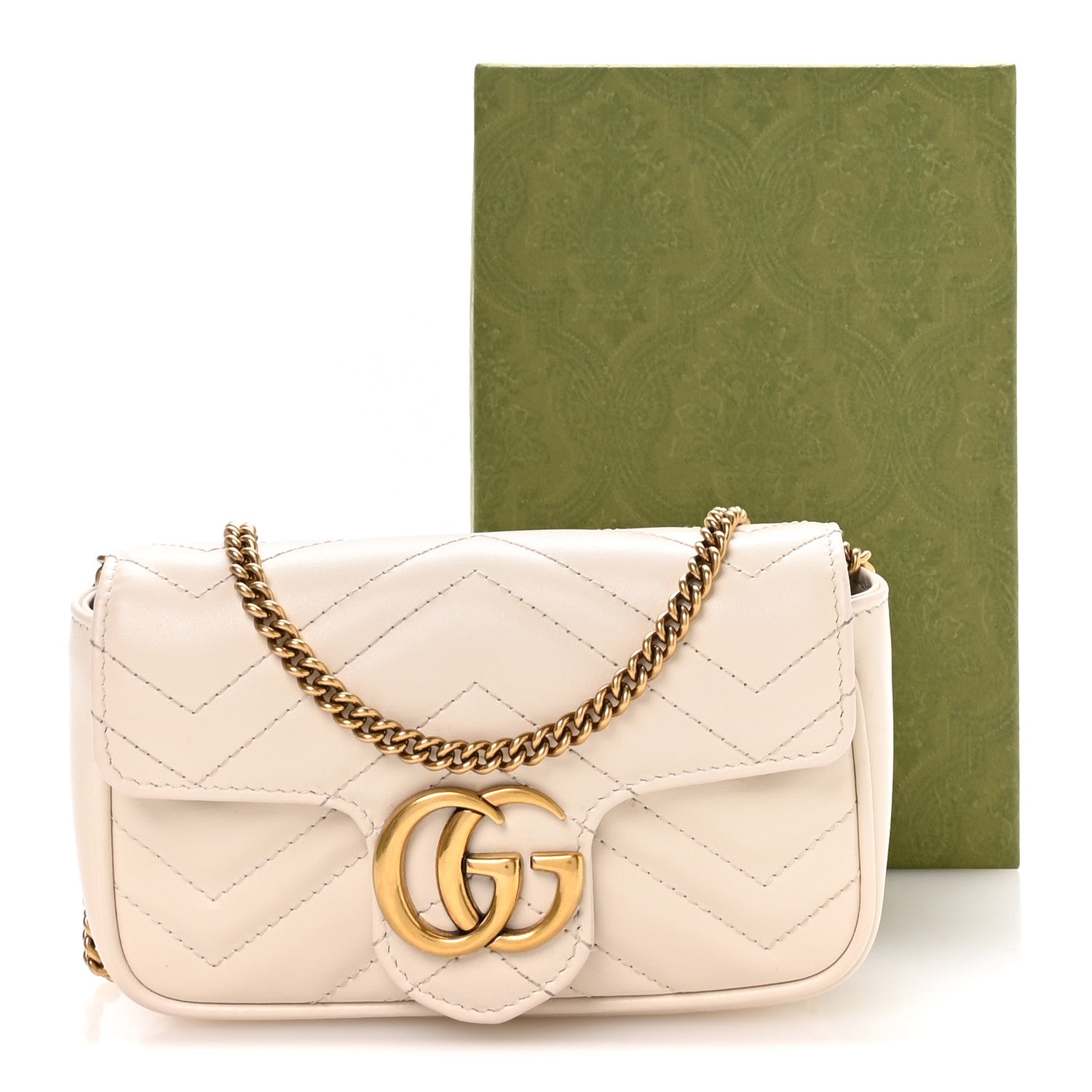 Gucci Calfskin Matelasse Super Mini GG Marmont Shoulder Bag White 11 of 11