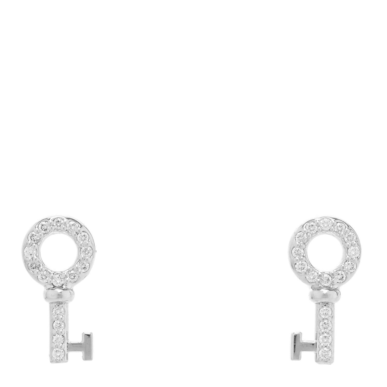 Tiffany 18K White Gold Diamond Mini Key Earrings 1 of 4