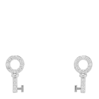 Tiffany 18K White Gold Diamond Mini Key Earrings 1 of 4