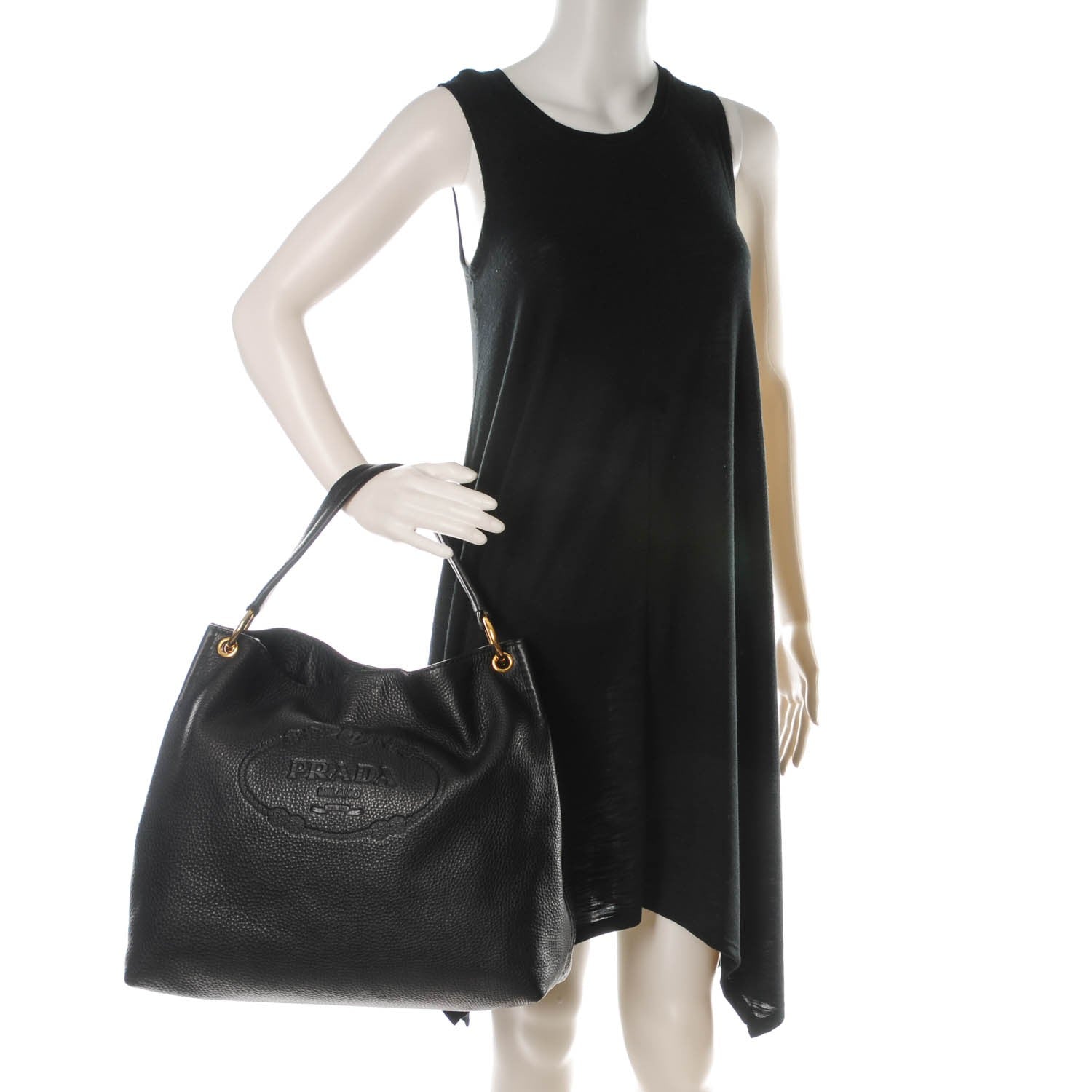Prada Vitello Daino Logo Hobo Nero Black 2 of 9