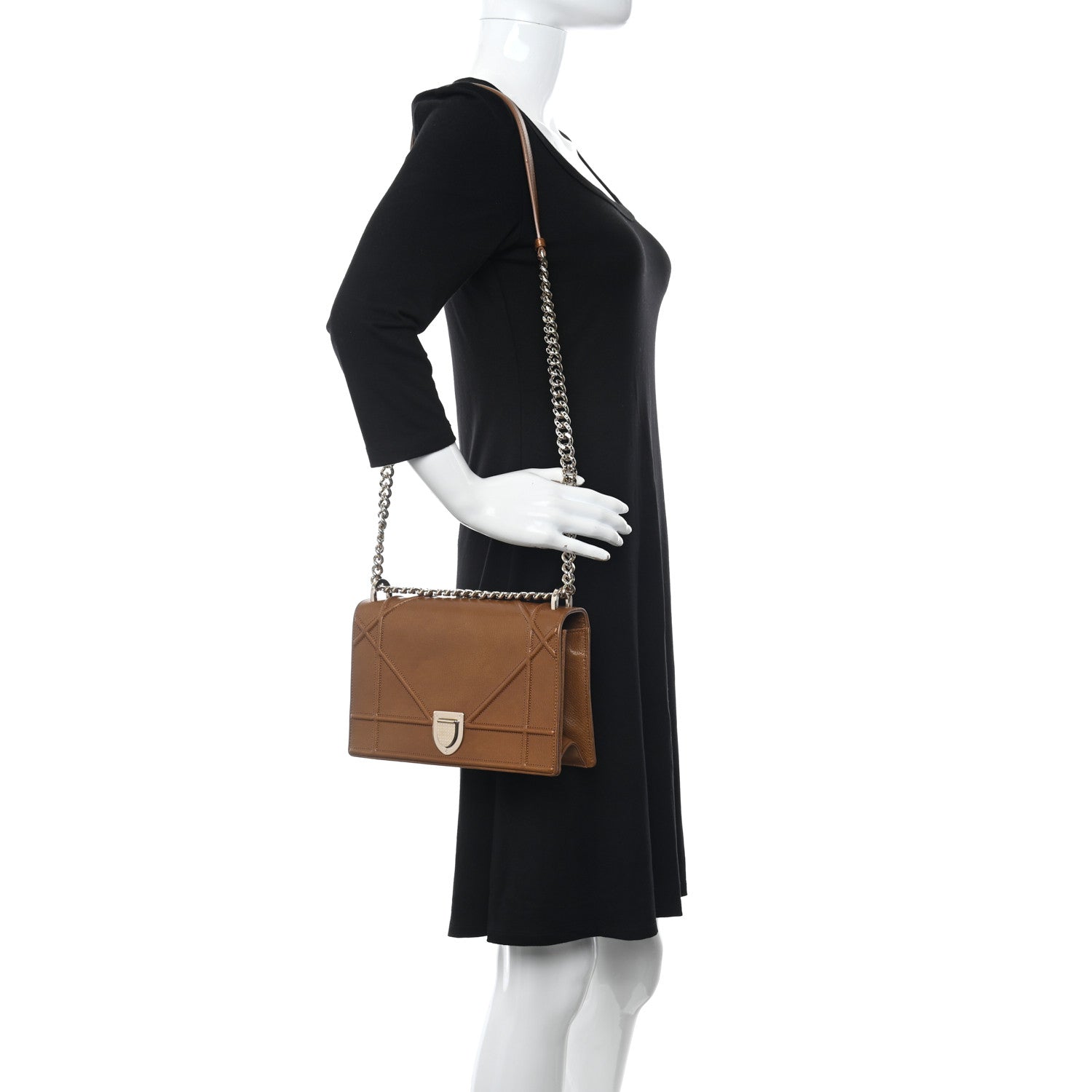 Christian Dior Grained Calfskin Medium Diorama Flap Bag Brown 3 of 10