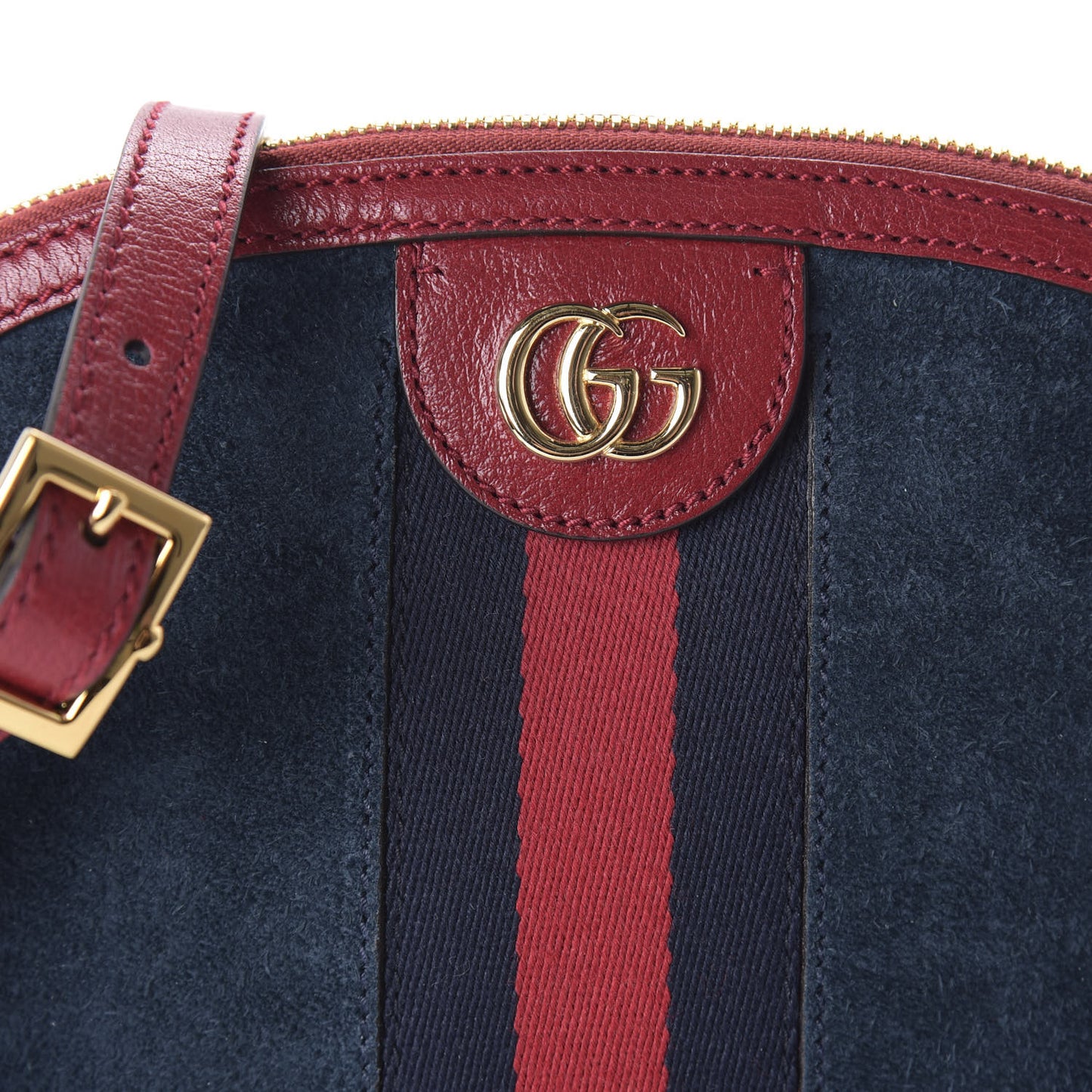 Suede Calfskin Web Small Ophidia Dome Shoulder Bag New Blue Romantic Cherry