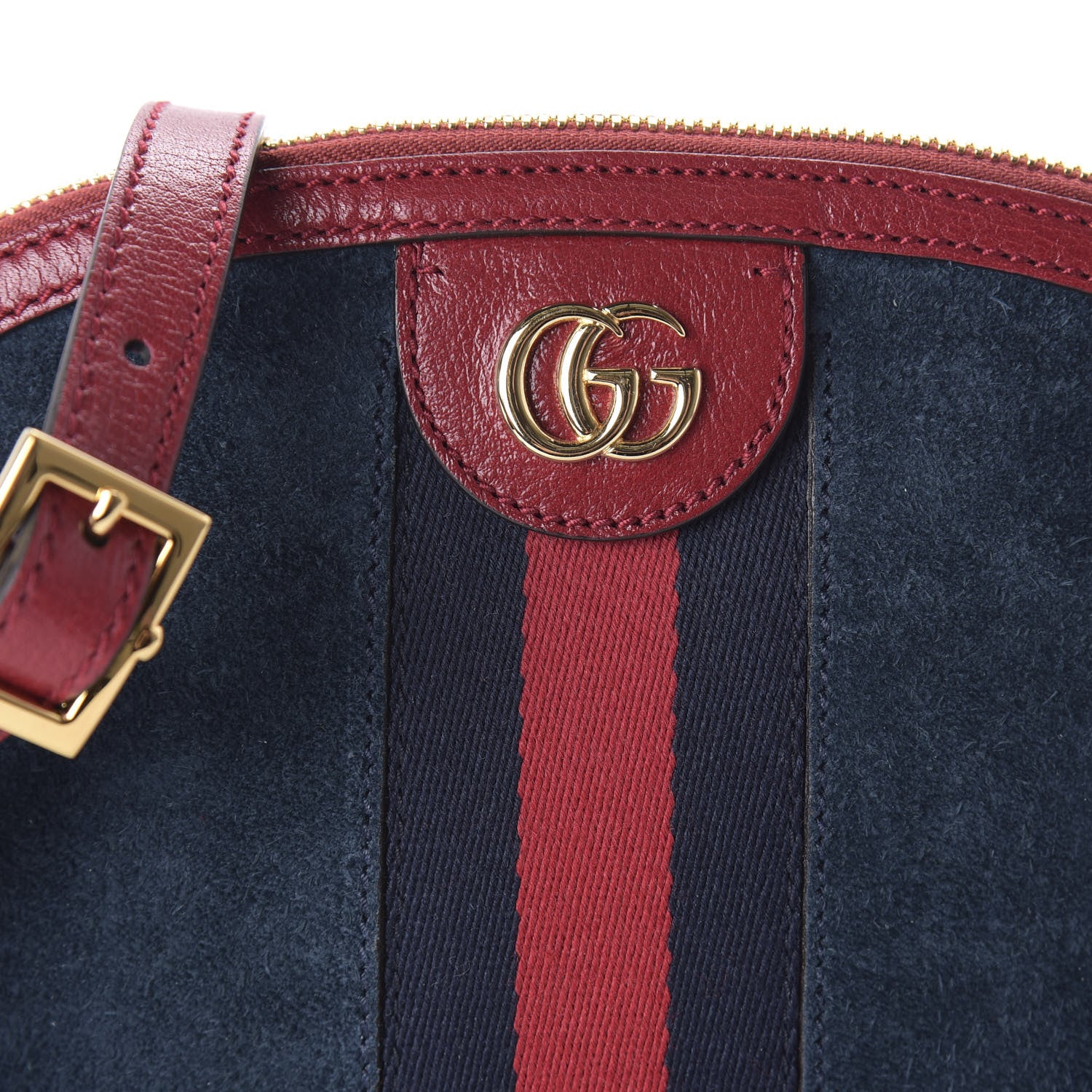 Gucci Suede Calfskin Web Small Ophidia Dome Shoulder Bag New Blue Romantic Cherry 10 of 10