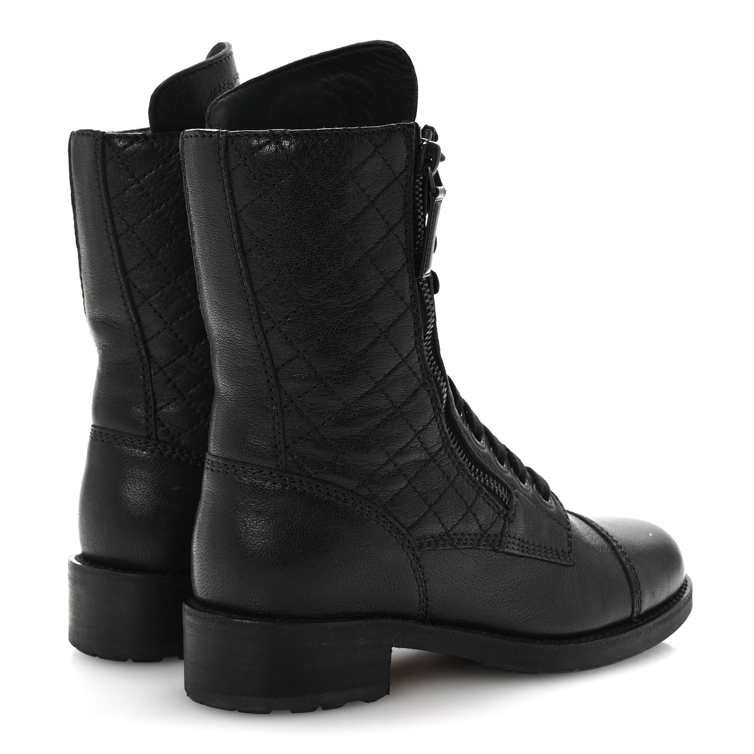 Chanel Sheepskin Quilted CC Tall Lace Up Combat Boots 35 Black 5 of 10