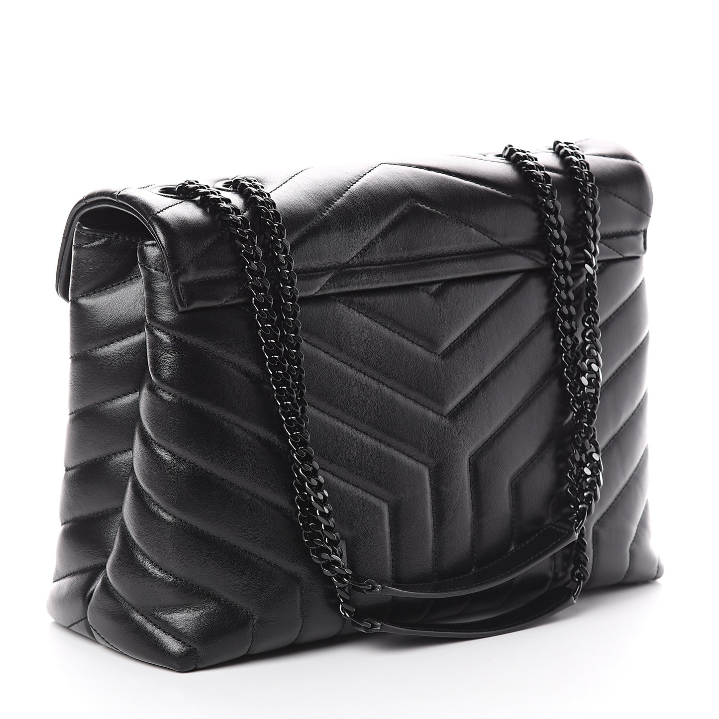 Calfskin Y Quilted Monogram Medium Loulou Chain Satchel Black
