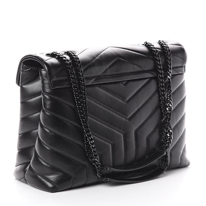 Saint Laurent Calfskin Y Quilted Monogram Medium Loulou Chain Satchel Black 2 of 8
