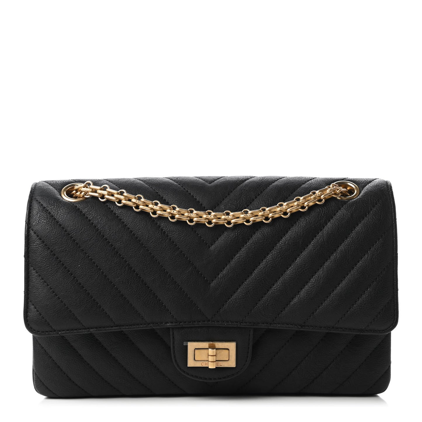 Crumpled Calfskin Chevron Quilted 2.55 Reissue 225 Flap Black