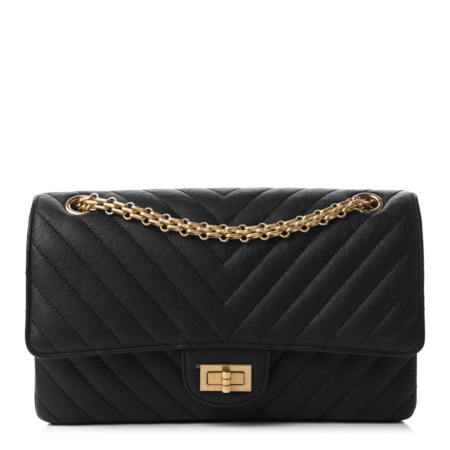 Chanel Crumpled Calfskin Chevron Quilted 2.55 Reissue 225 Flap Black 1 of 11