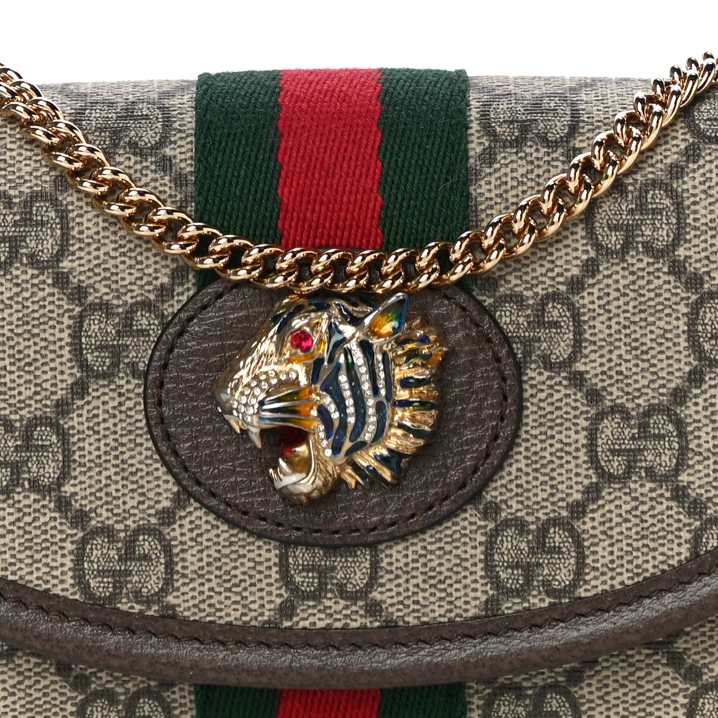 GG Supreme Monogram Web Mini Rajah Slim Flap Shoulder Bag Beige New Acero