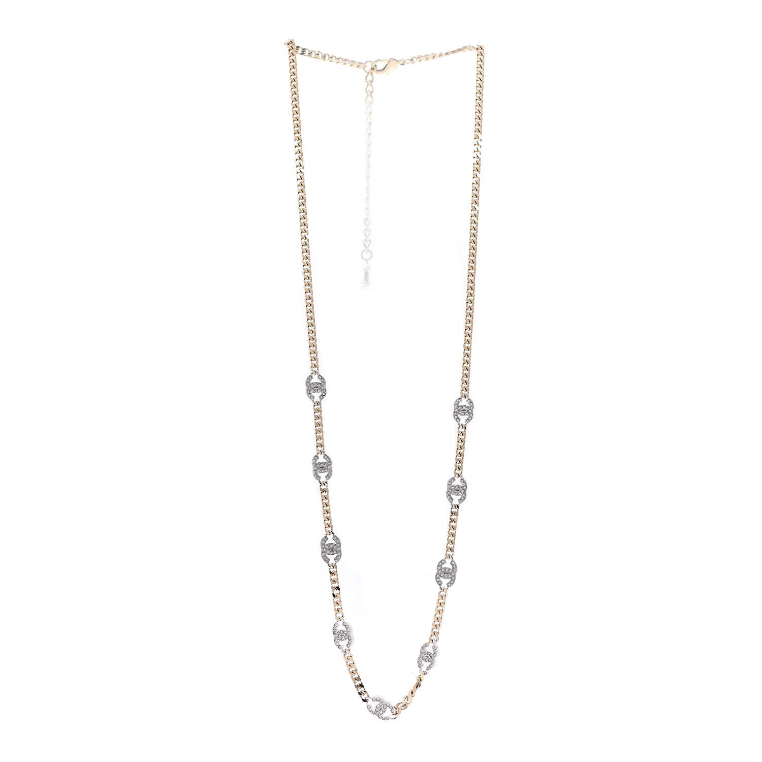 Chanel Crystal Chain CC Necklace Gold Silver 3 of 7