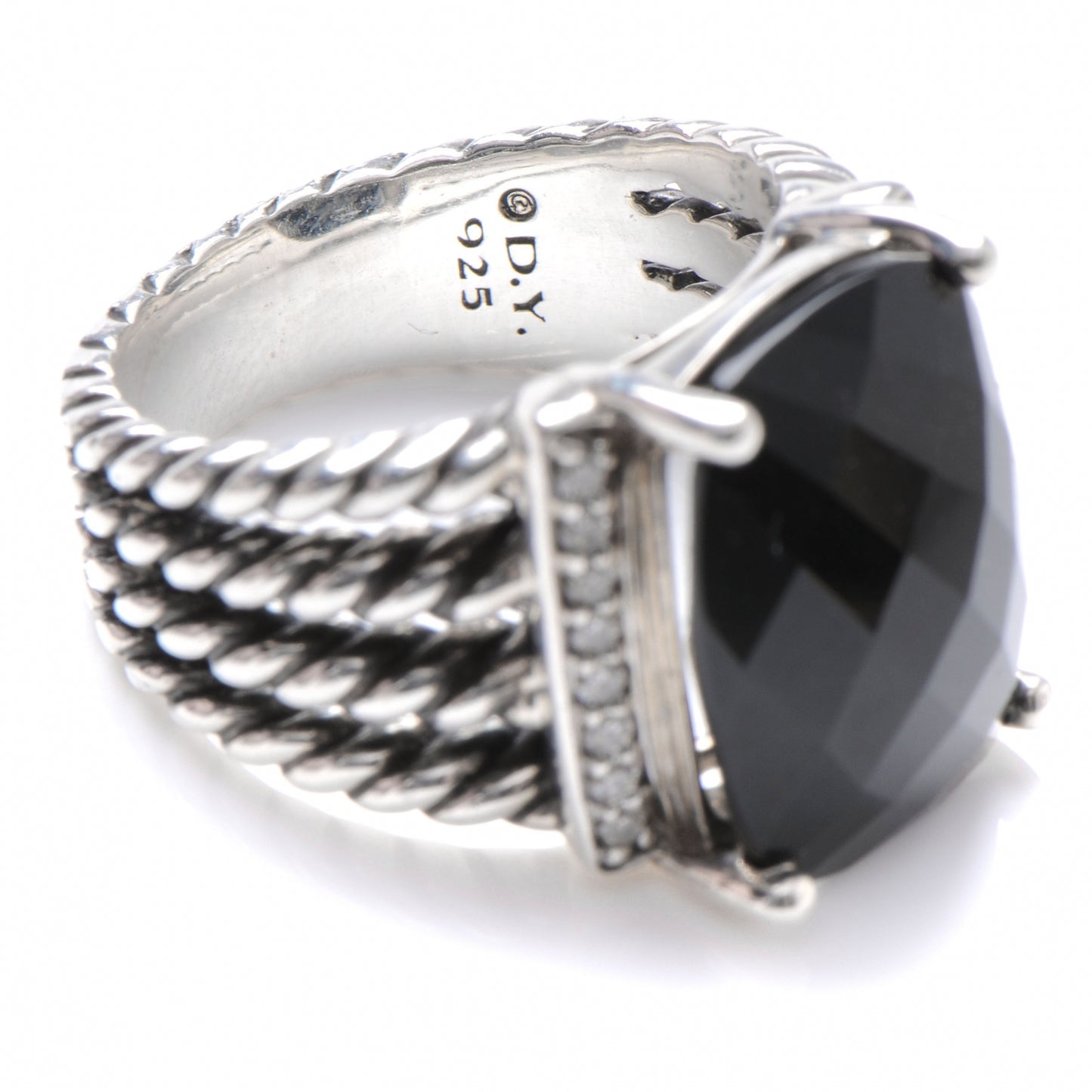 Sterling Silver Diamond Black Onyx 16mm Wheaton Ring 56 7.5