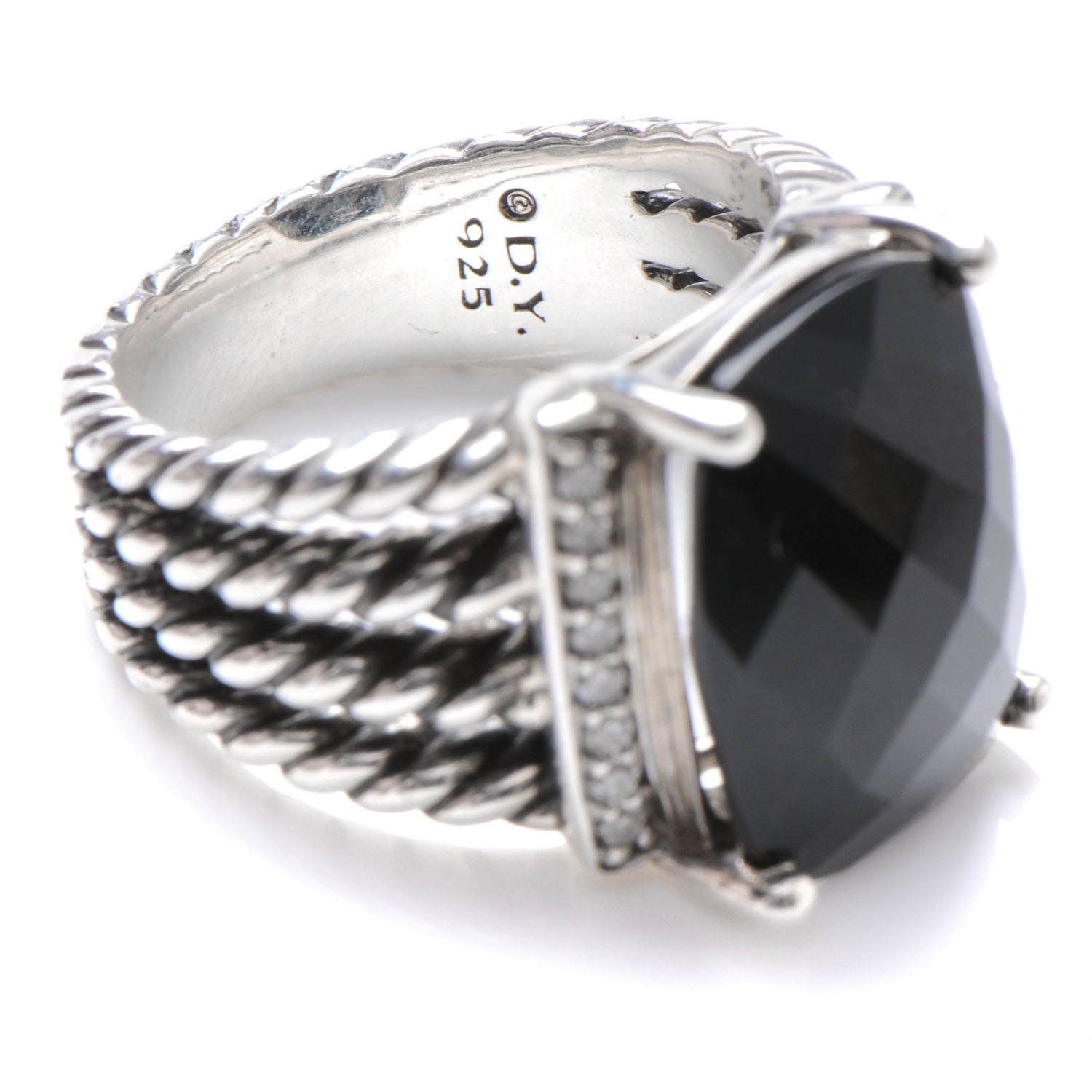 David Yurman Sterling Silver Diamond Black Onyx 16mm Wheaton Ring 56 7.5 5 of 6