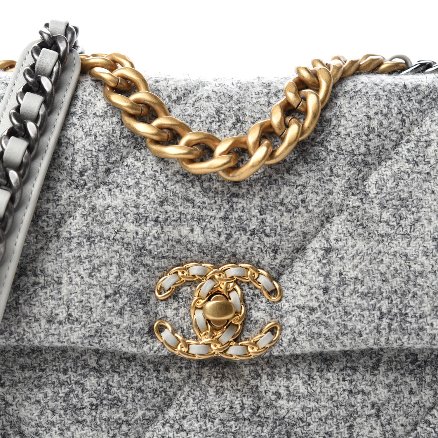 Chanel Tweed Quilted Medium Chanel 19 Flap Grey Ecru 10 of 11