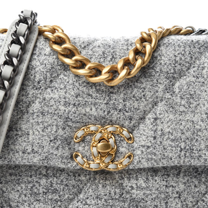 Chanel Tweed Quilted Medium Chanel 19 Flap Grey Ecru 10 of 11